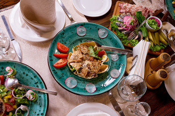 Table setting for a banquet or dinner party.