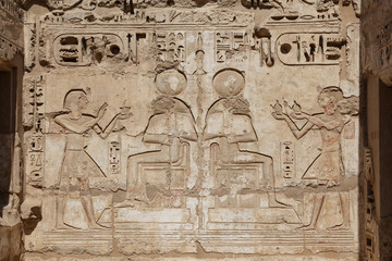 Egyptian Hieroglyphs in Medinet Habu Temple, Luxor, Egypt