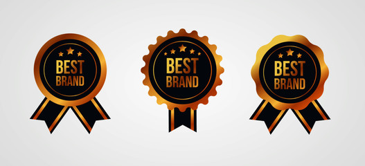 Set of gold awards with red decoration isolated on black.Vector illustration eps10.