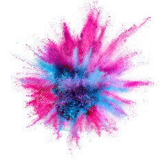 Colored powder explosion. Abstract closeup dust on backdrop. Colorful explode. Paint holi