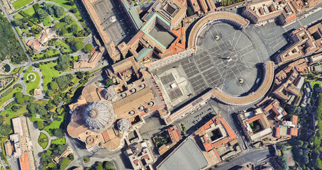 Neighborhood of St. Peter's Church in the Vatican from a height of flight