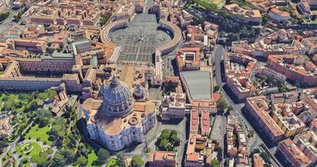 Neighborhood of St. Peter's Church in the Vatican from a height of flight
