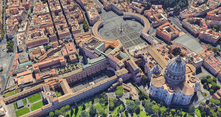Neighborhood of St. Peter's Church in the Vatican from a height of flight