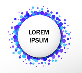 Halftone circle vector frame with black abstract random dots, logo emblem design element for technology, medical, treatment, cosmetic. Round border Icon using halftone circle dots raster texture.