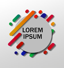 Vector background with paper card and abstract colorful shapes. Trendy neon lines and circles wallpaper in a modern material design style.