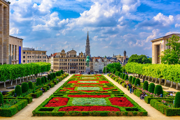The Mont des Arts or Kunstberg is an urban complex and historic site in the centre of Brussels, Belgium. Architecture and landmarks of Brussels. - obrazy, fototapety, plakaty