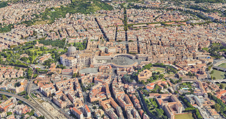 Neighborhood of St. Peter's Church in the Vatican from a height of flight