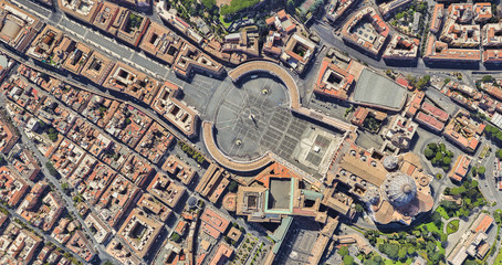 Neighborhood of St. Peter's Church in the Vatican from a height of flight