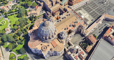 Neighborhood of St. Peter's Church in the Vatican from a height of flight