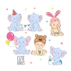 Cute baby or toddler boy animal vector illustration	