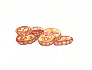 Drawing with watercolors: Fried Zucchini