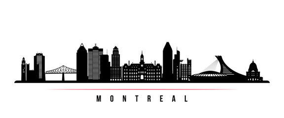 Montreal city skyline horizontal banner. Black and white silhouette of Montreal city, Canada. Vector template for your design. - obrazy, fototapety, plakaty