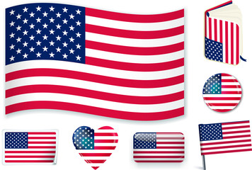 USA flag in seven shapes. Editable with separate layers.