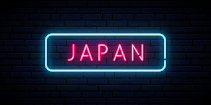 Japan neon sign. Bright light signboard. Vector banner.