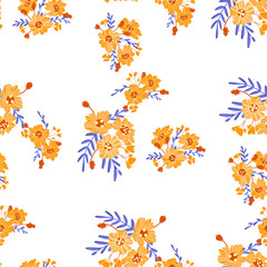 Bright trendy modern seamless pattern. Orange - blue fantastic flowers