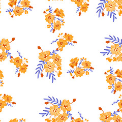 Bright trendy modern seamless pattern. Orange - blue fantastic flowers
