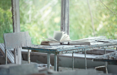 Classroom in abandoned school number 3 in Pripyat, Chernobyl alienation zone