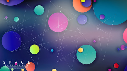 Background of Flat Space with planets and stars. Vector illustration of galaxy