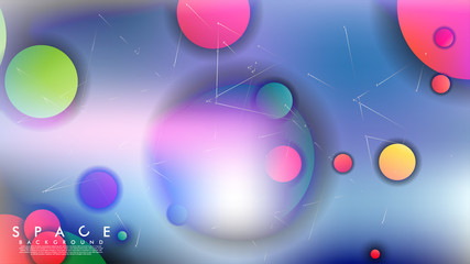 Background of Flat Space with planets and stars. Vector illustration of galaxy