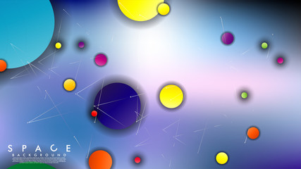 Background of Flat Space with planets and stars. Vector illustration of galaxy