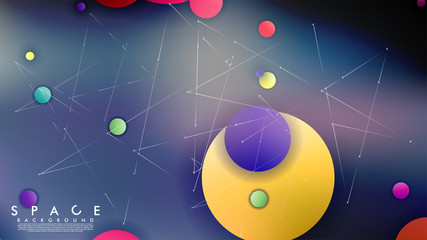 Obraz premium Background of Flat Space with planets and stars. Vector illustration of galaxy