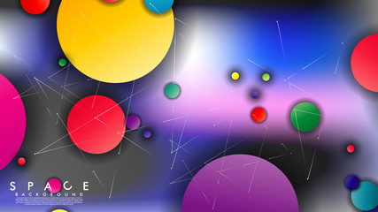 Background of Flat Space with planets and stars. Vector illustration of galaxy