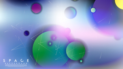 Background of Flat Space with planets and stars. Vector illustration of galaxy