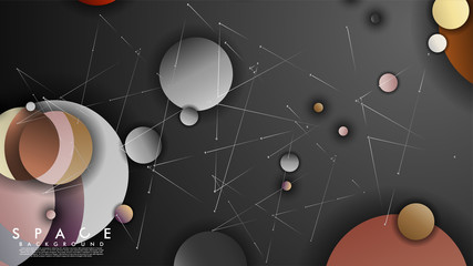 Background of Flat Space with planets and stars. Vector illustration of galaxy