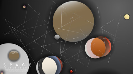 Background of Flat Space with planets and stars. Vector illustration of galaxy