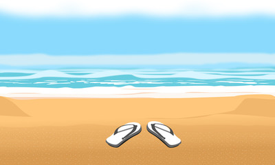 Fototapeta na wymiar Background for summer beach and vacation. Sandals on sand vector design illustration