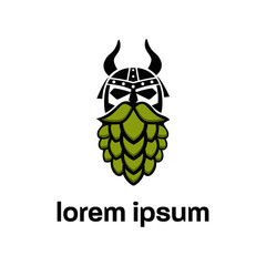 vector illustration logo icon character beer beard hops man head viking green color in flat design cartoon style design