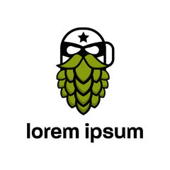 vector illustration logo icon character beer beard hops man head super hero mask green color in flat cartoon style design