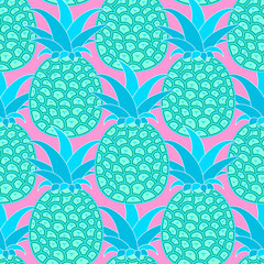 Pineapples seamless pattern. Tropical background. Vector illustration. Ready For Your Design, Greeting Card