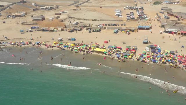 Tur around aerial view of Tuquillo beach, in Huarmey, peru