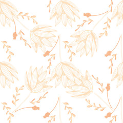 Fototapeta na wymiar Color lotus flower hand drawn, floral seamless pattern, simple vector illustration