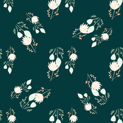 Color lotus flower hand drawn, floral seamless pattern, simple vector illustration