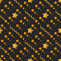 Star Seamless Pattern, Hand Drawn Sketched Doodle Stars, Vector Illustration