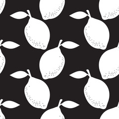 Lemon seamless pattern of white hand drawn fruit shapes