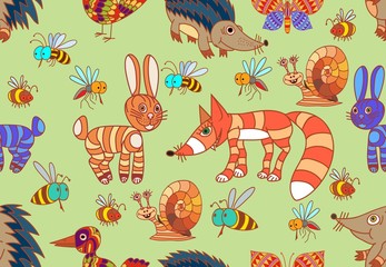 Cute forest animals. Elements of wild animals. Seamless.