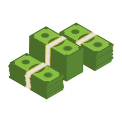 Isometric dollar banknotes. Pile of cash. Stack of money. Banking currency cash symbol. Template design of income and profits. Business concept.