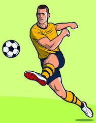 Soccer player kicks ball/ Football player kicks ball