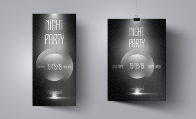 Party flyer template in Noir style. Party invitation poster. Night club flyer. Typography design. Vector concept. Brochure creative design. Vector art.Snow or rain on black background in minimal style