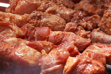 Grill meat cooking on fire, traditional shashlyk