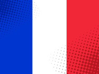 Vector image of the flag of France with a dot texture in the style of comics.