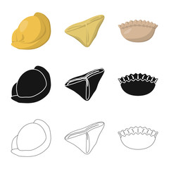 Vector design of products and cooking logo. Set of products and appetizer stock symbol for web.