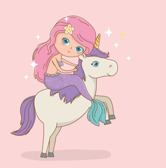 cute mermaid in unicorn fairytale characters