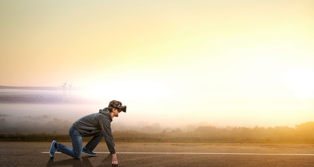Young man in virtual reality