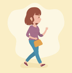 young woman walking with handbag avatar character