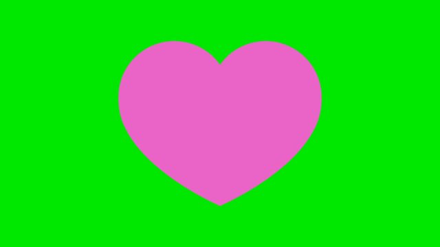 Animation of pink beating  heart icon on green background.