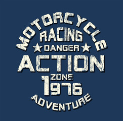 `motorcycle, racing` typography, sporting tee shirt print